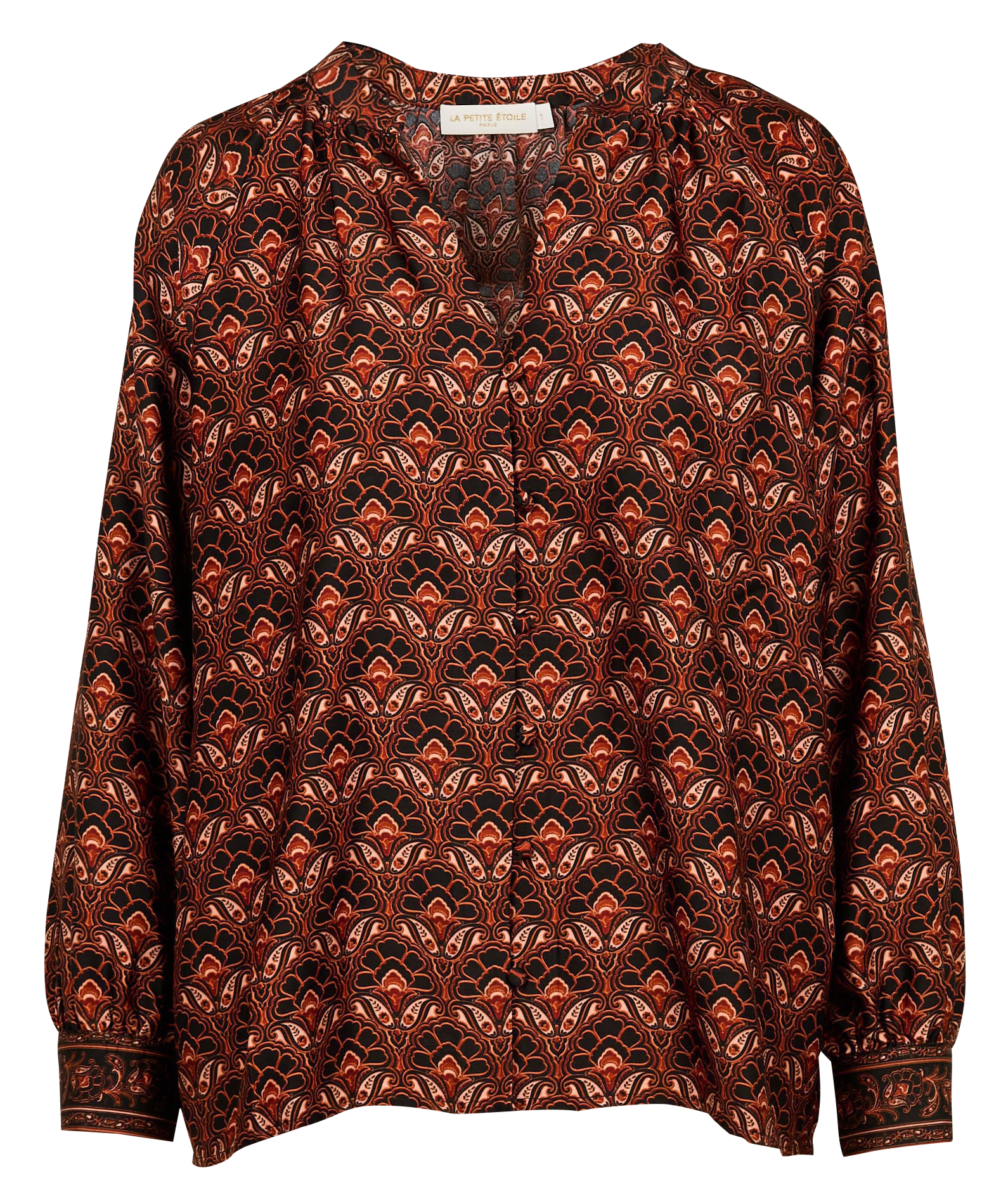 BONTI - Chemise droite col V en coton | Marron