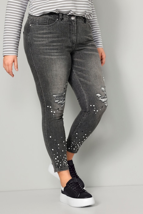7/8-Jeans, Komfort Fit, Strassteinchen am Saum, 5-Pocket