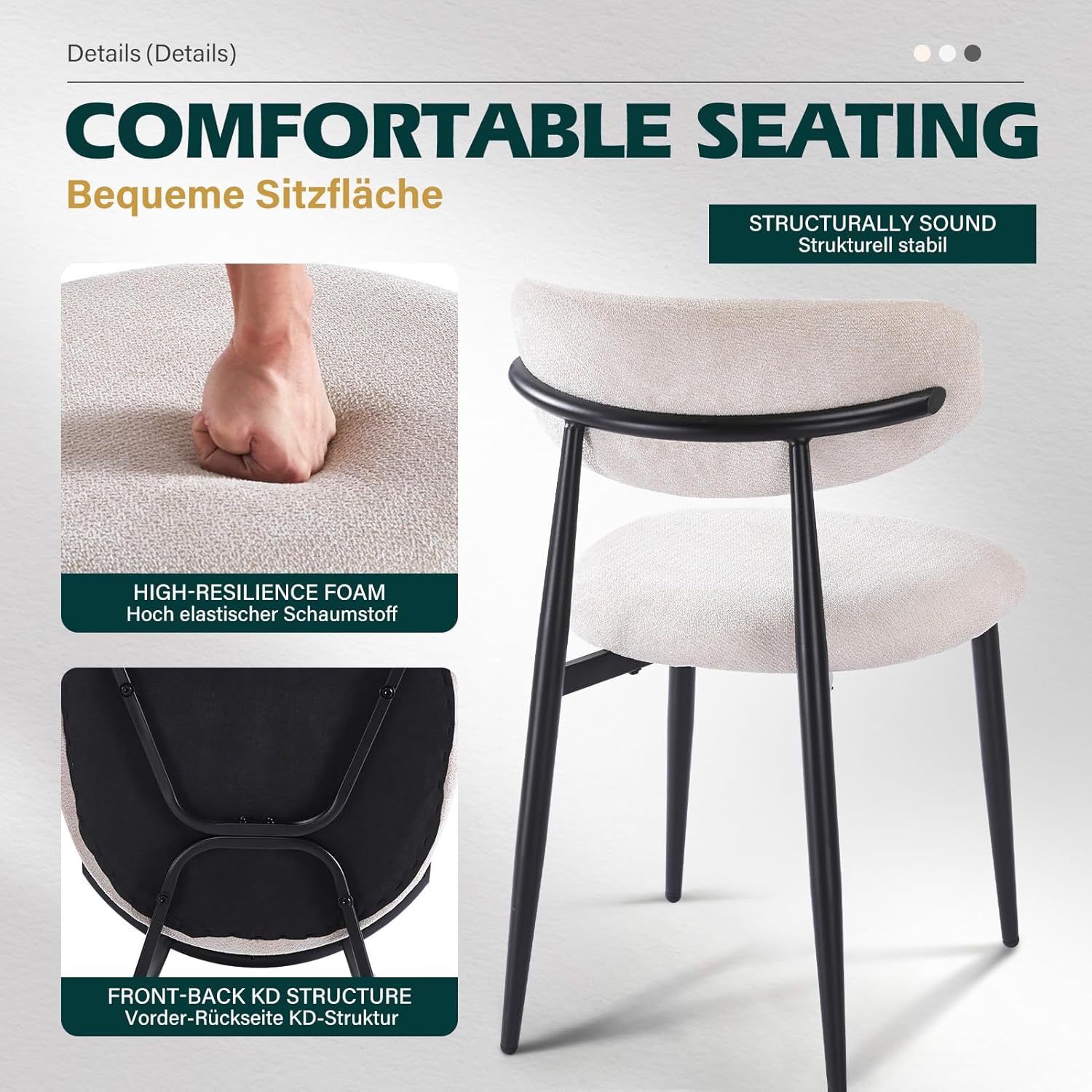 2er Set Esszimmerstühle Japandi: Moderne Polsterstühle mit Gewebtem Leinenbezug - Ergonomische Rückenlehne Schwarze Metallbeine - Bequeme Küchenstühle für Esszimmer Wohnzimmer Büro (Beige, 2er)