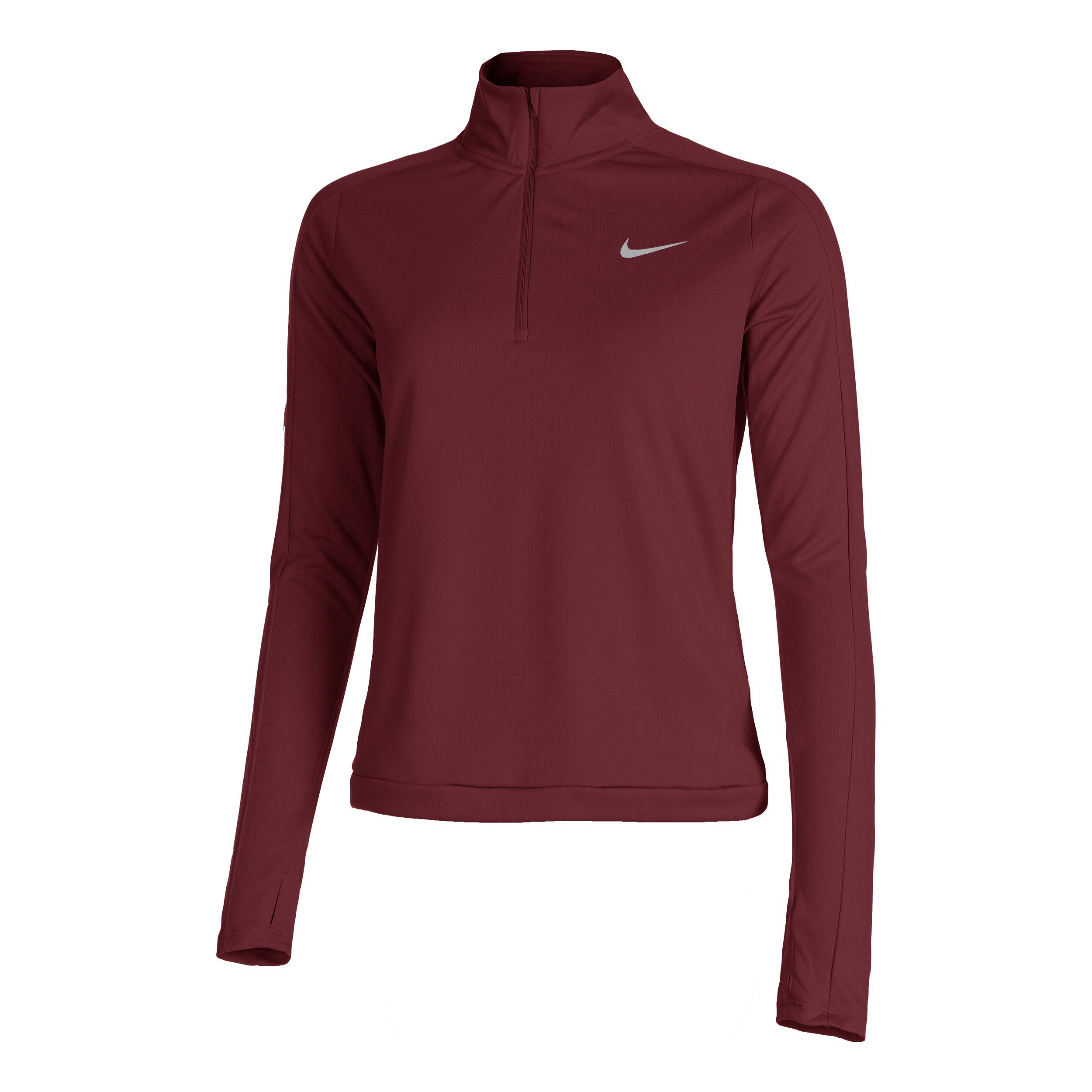 Nike Dri-Fit Pacer Half Zip Haut Manches Longues Femmes - Rouge Foncé , Argent