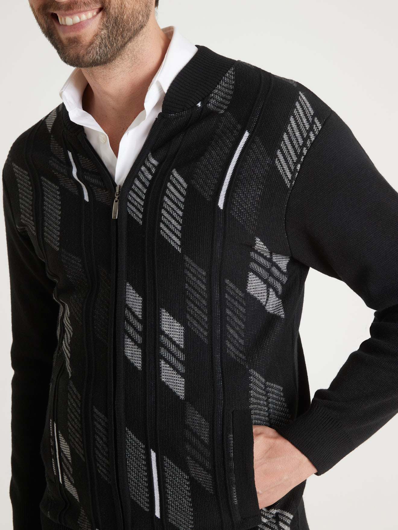 Gilet zippé motifs jacquard 30% laine