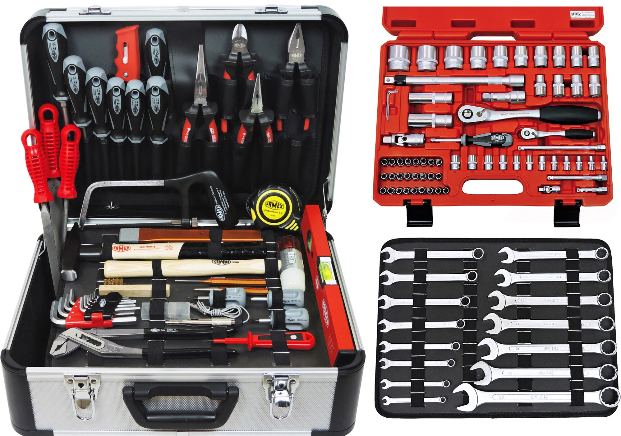 FAMEX 720-18 Mechaniker Werkzeugkoffer-Komplettset mit Top-Werkzeugbestückung und Steckschlüsselsatz