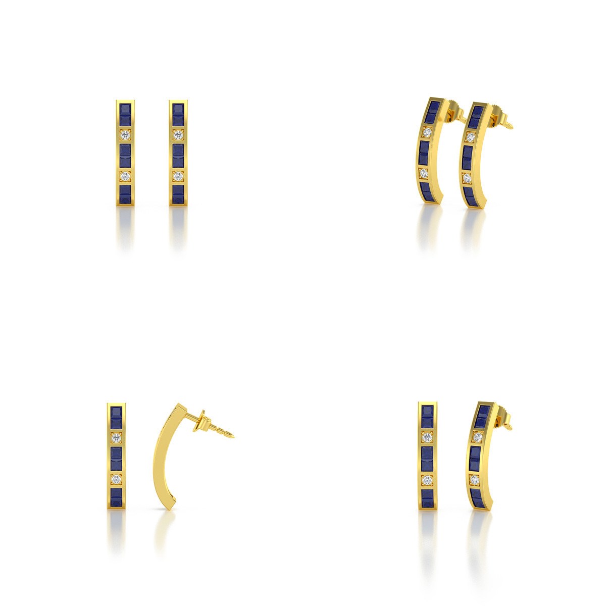 Boucles d'oreilles ADEN Or 585 Jaune Saphir et Diamants 2.40grs