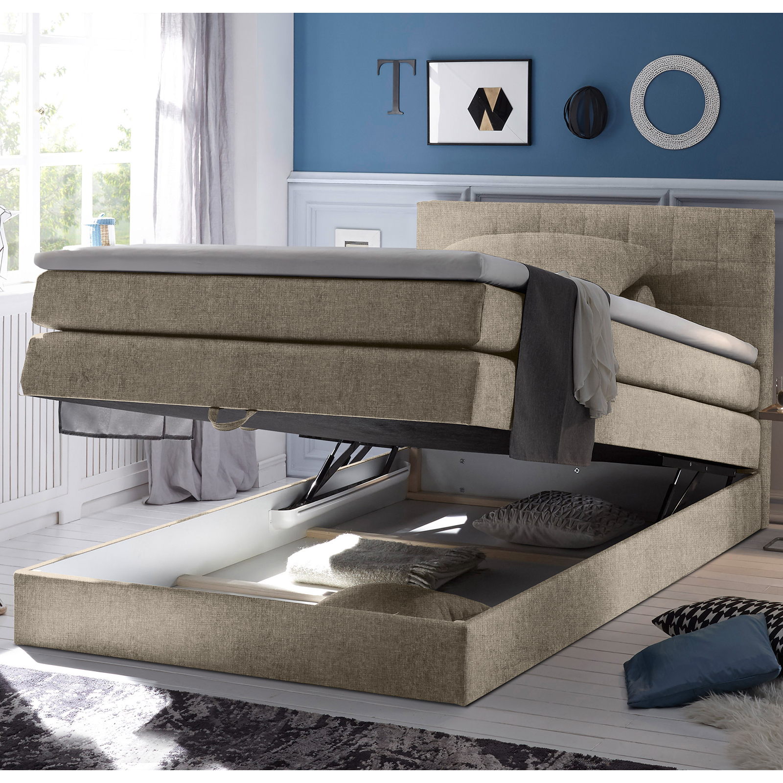 Boxspringbett - sand - H2 - Webstoff - 140x200 cm