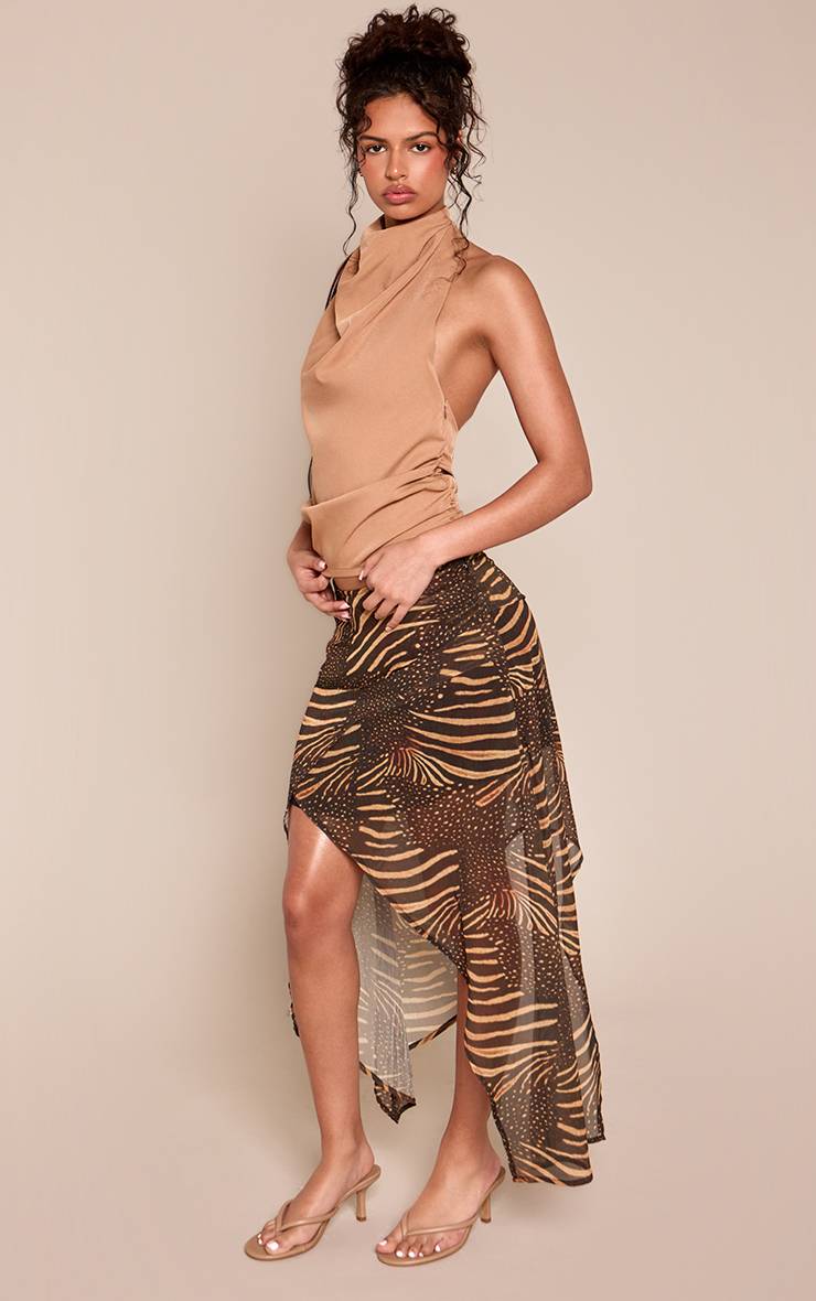 Marron Jupe Midi En Mousseline