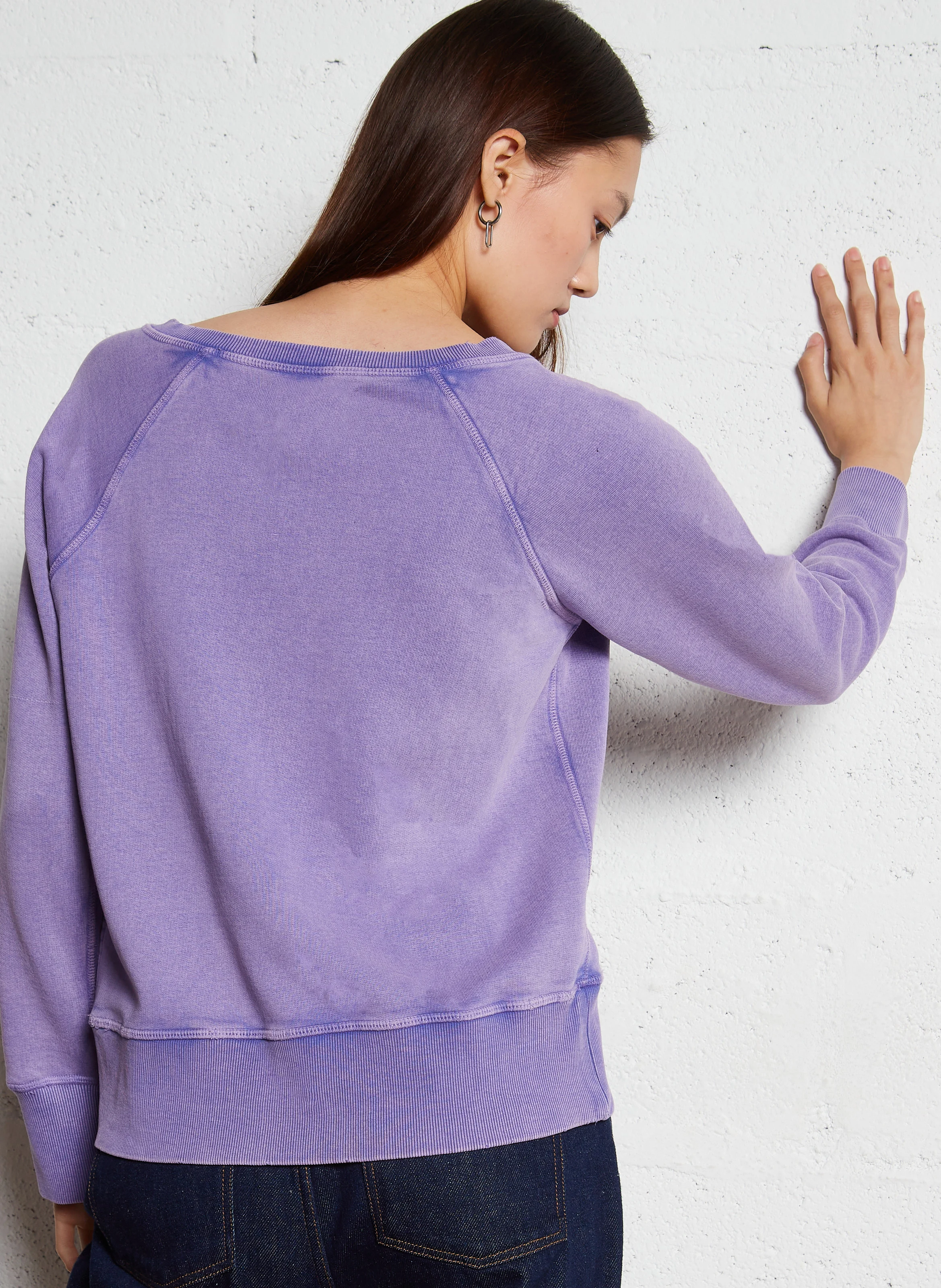 SHAVI - Sweat coupe droite col V en coton bio mélangé | Violet