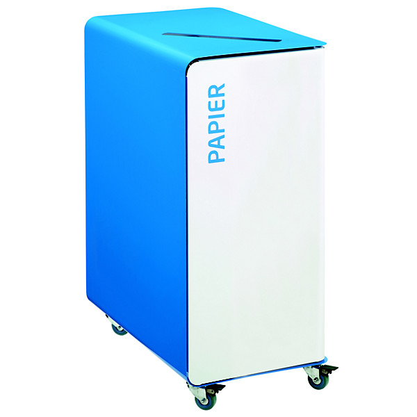 Borne de tri sélectif 90 L support-sac avec roulettes sans serrure - cubatri - tri papier-blanc+bleu
