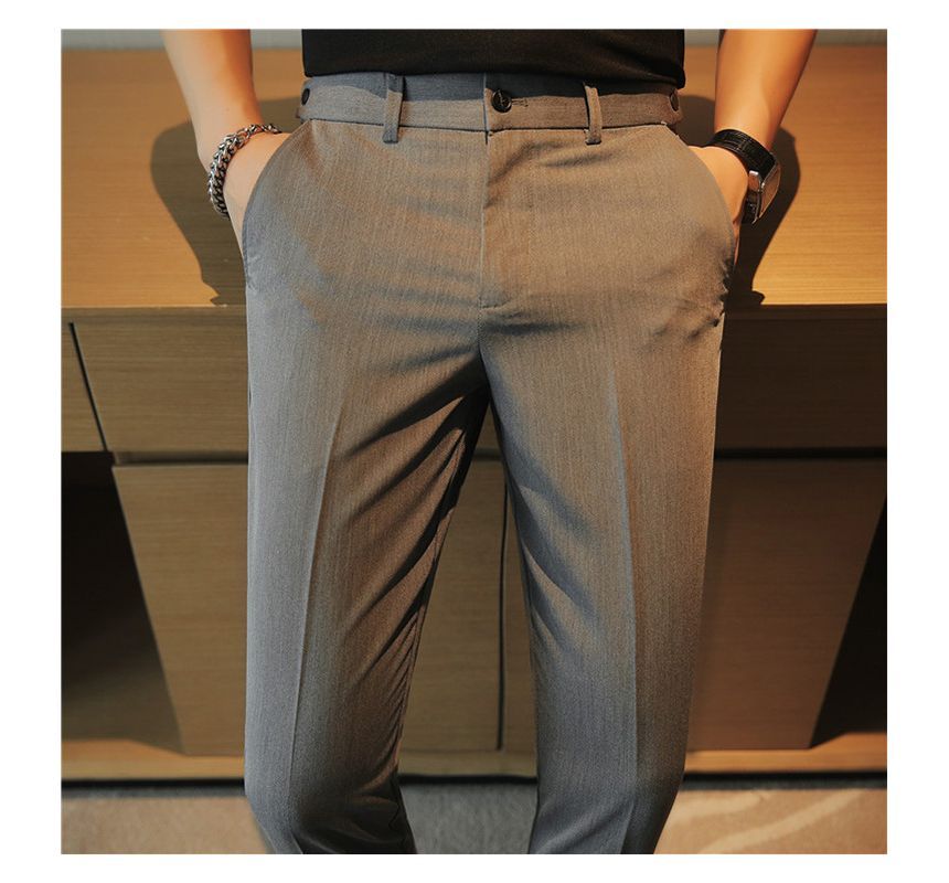 Deepwood - Mid Rise Plain Cropped Tapered Dress Pants