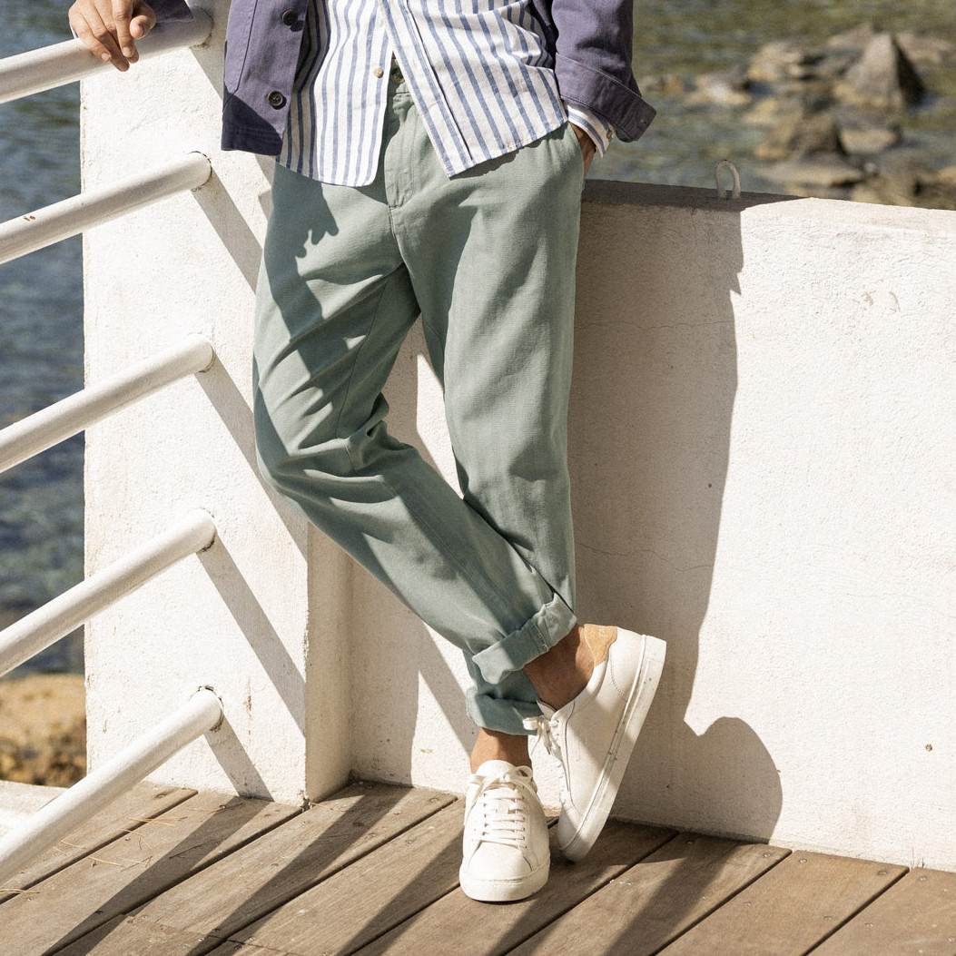 Pantalon stretch vert clair coupe fuselée coton - modèle dreuille