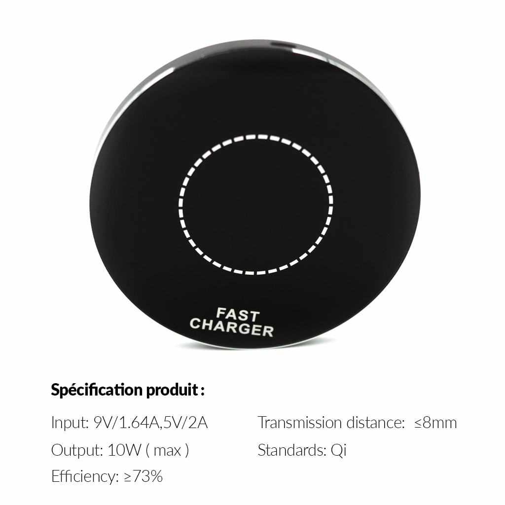 Chargeur à  induction sans fil Qi pour iPhone Noir