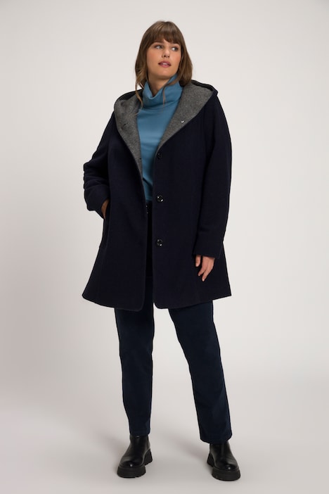 Wollmantel, Classic Fit,  Kapuze, Langarm