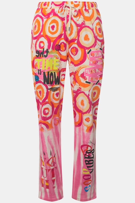 Joggpants, Straight Fit, Batikprint, Schriftzüge, Elastikbund