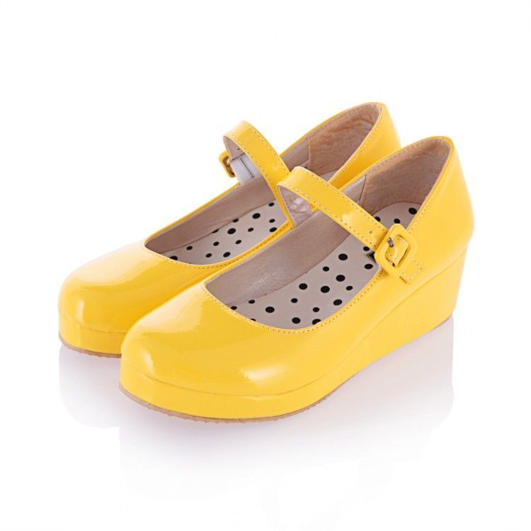 Freesia - Mary Jane wedge pumps met imitatieleren plateauzool