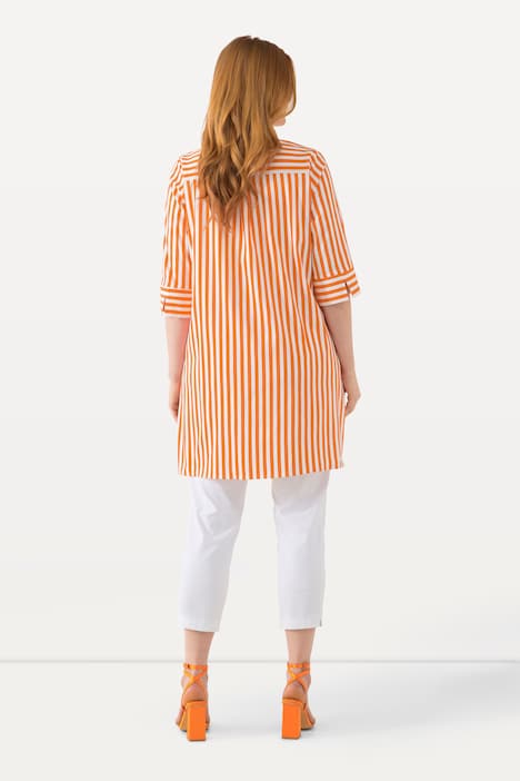 Longbluse, Streifen, A-Linie, Hemdkragen, 3/4-Arm