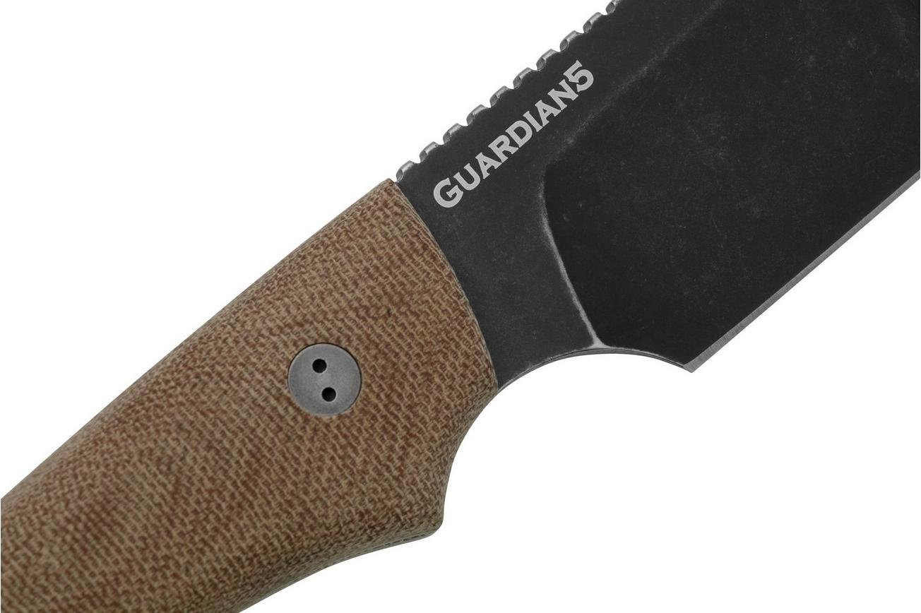 Bradford Knives Guardian 5, 5S-104N-3V, 3D Natural Micarta, CPM-3V, Sabre Grind, Nimbus Blackwashed Finish, vaststaand mes
