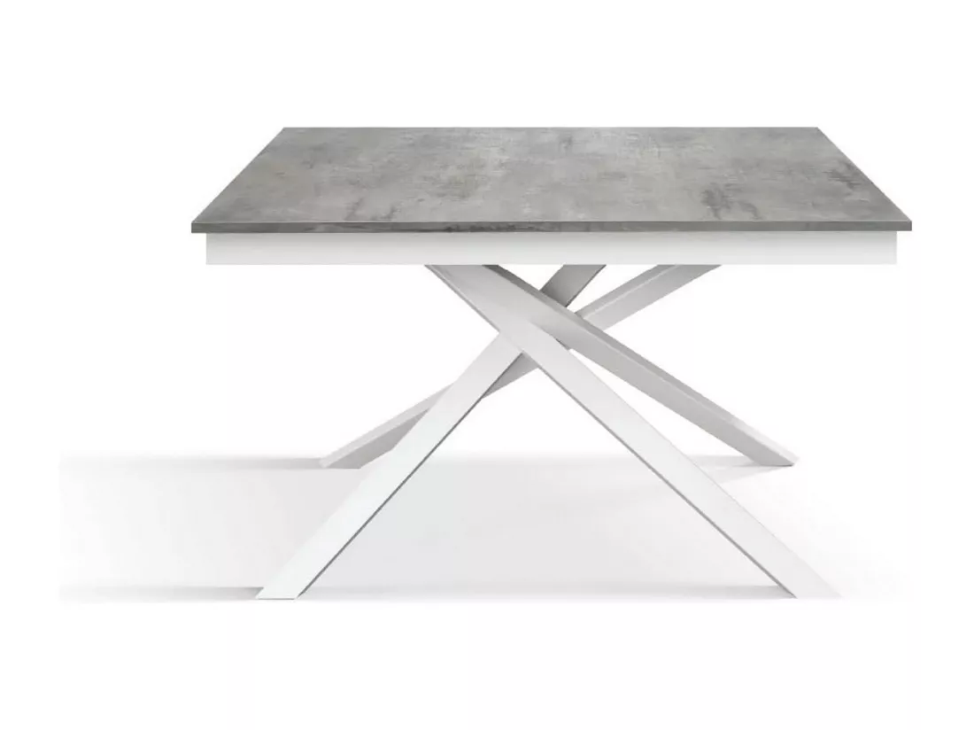 Table en bois, gris béton, base blanche, 160x90-210x90cm - VOLPAIA