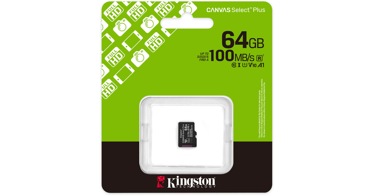 KingstonCanvas Select Plus 64 GB MicroSDXC geheugenkaart  (Zwart, UHS-I U1, Class 10, V10)