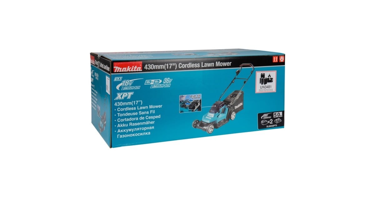 MakitaDLM432PT2  2x18 V Grasmaaier  (Blauw/zwart, Incl. 2 accu's en duo snellader)