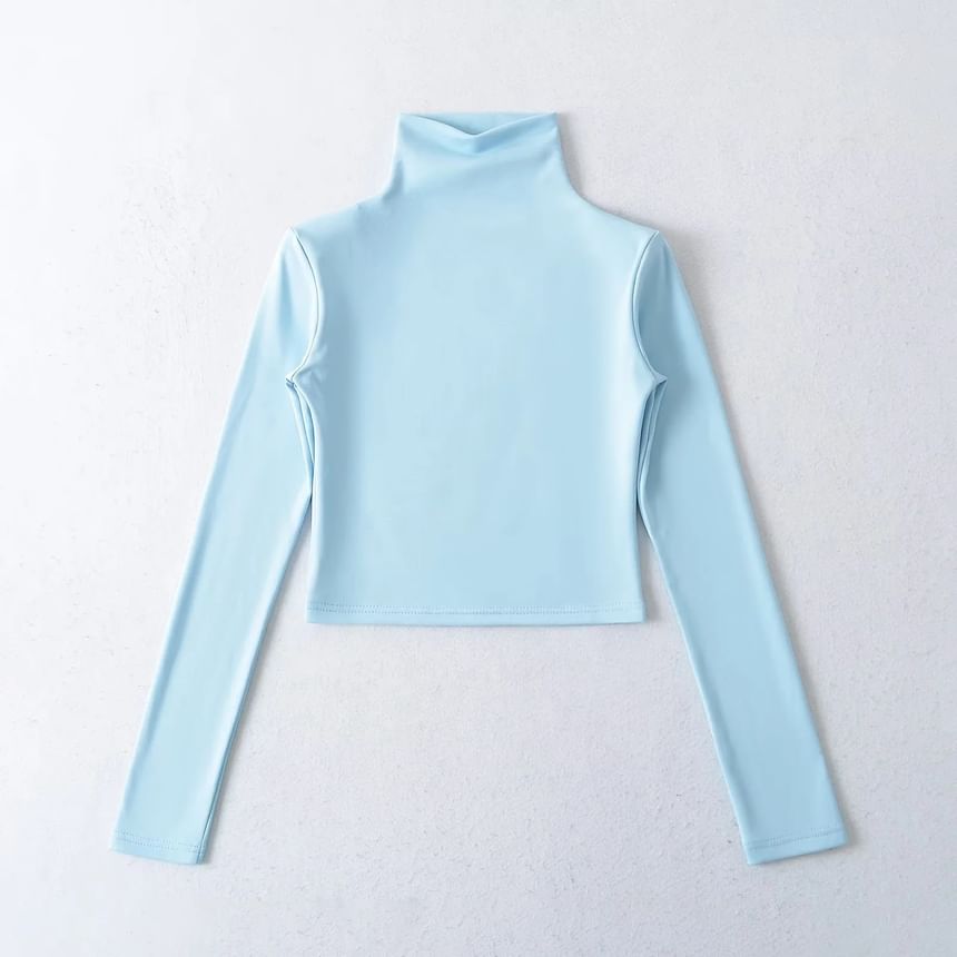 Asiris - T-shirt met lange mouwen en coltrui, effen en cropped
