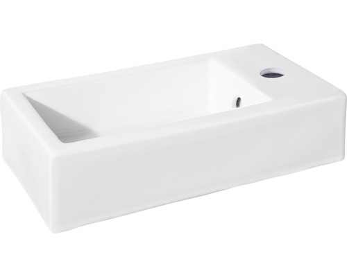 Verschil wastafelset HURA L 40 x 22 cm, witte wastafel met frame, koudwaterkraan en sifon in matzwart, hoog 38.006.13
