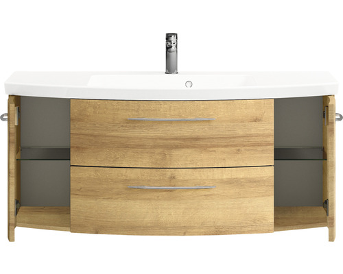 Cassca Sprint badkamermeubelset, BxD 121 x 46,2 cm, frontkleur Riviera Oak, 2-delige set met wastafel van mineraalmarmer