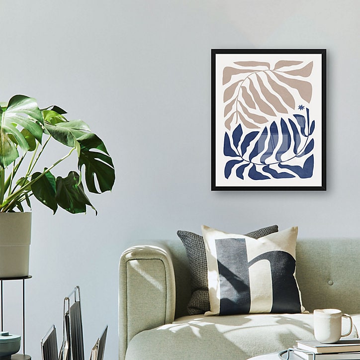 Image encadrée feuilles rose et bleu L.50 x l.40 cm