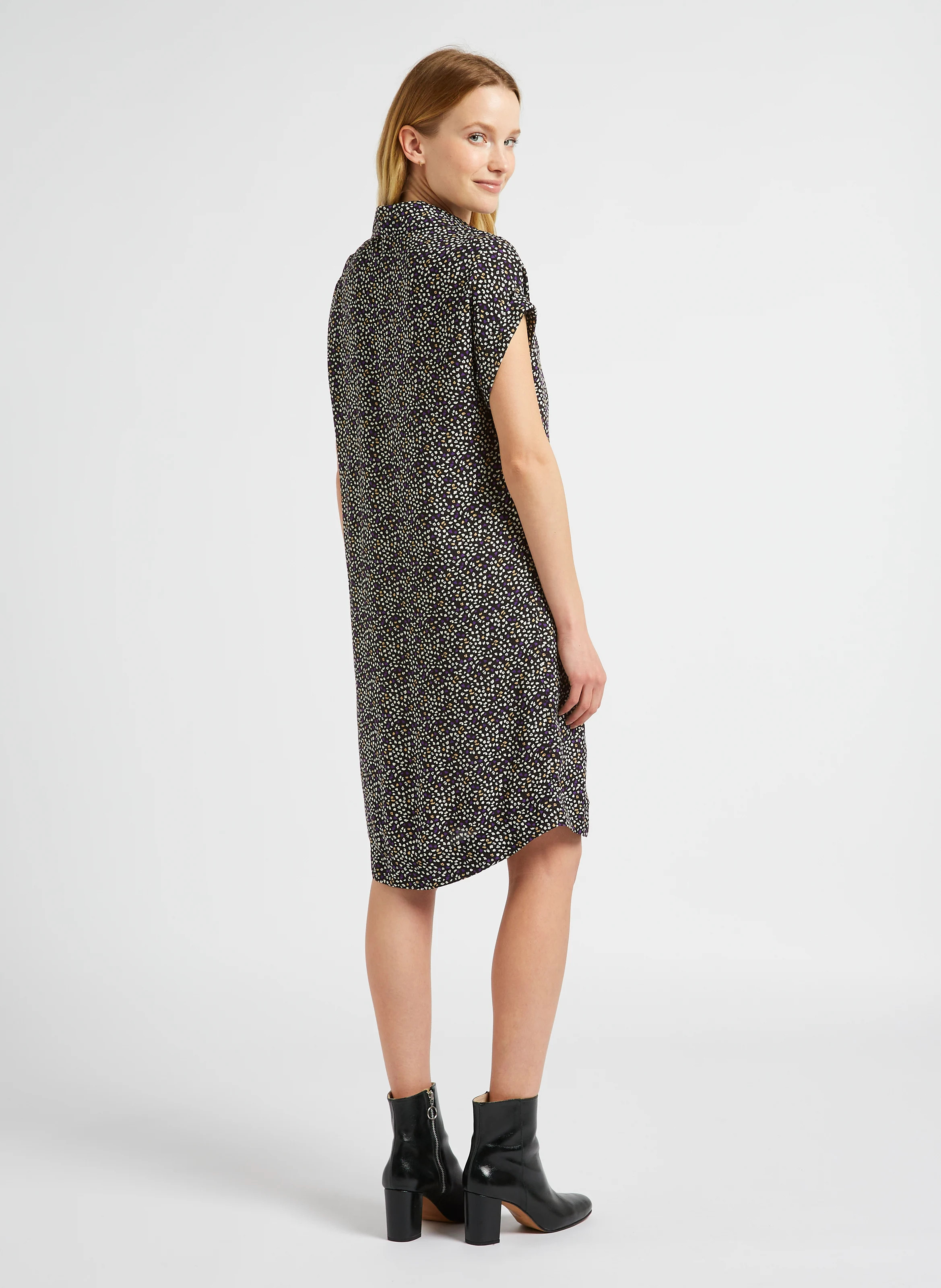 Robe courte ample col classique imprimée | Violet