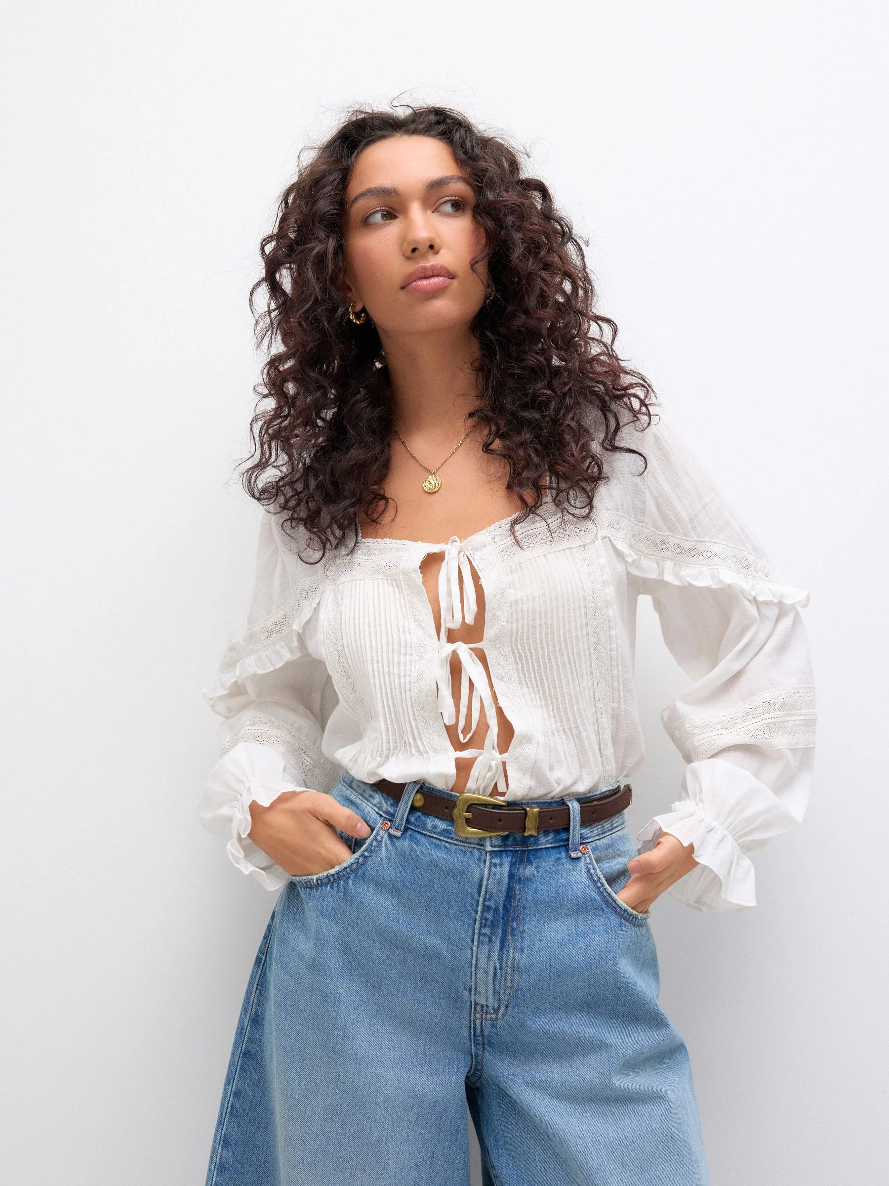 Chocoladebruin - Skinny PU Domed Stud Belt