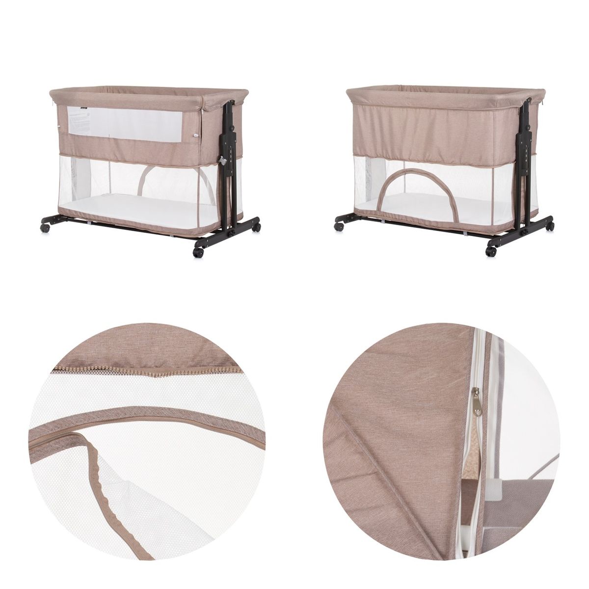 Chipolino Beistellbett 2 in 1 Zen Laufstall Moskitonetz Matratze Räder Bremse beige