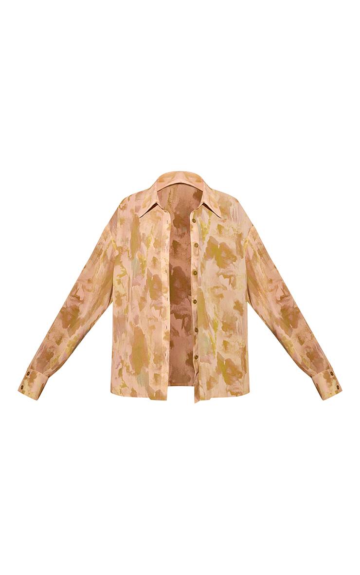 Vert Olive Chemise De Plage En Mousseline Imprimé Abstrait