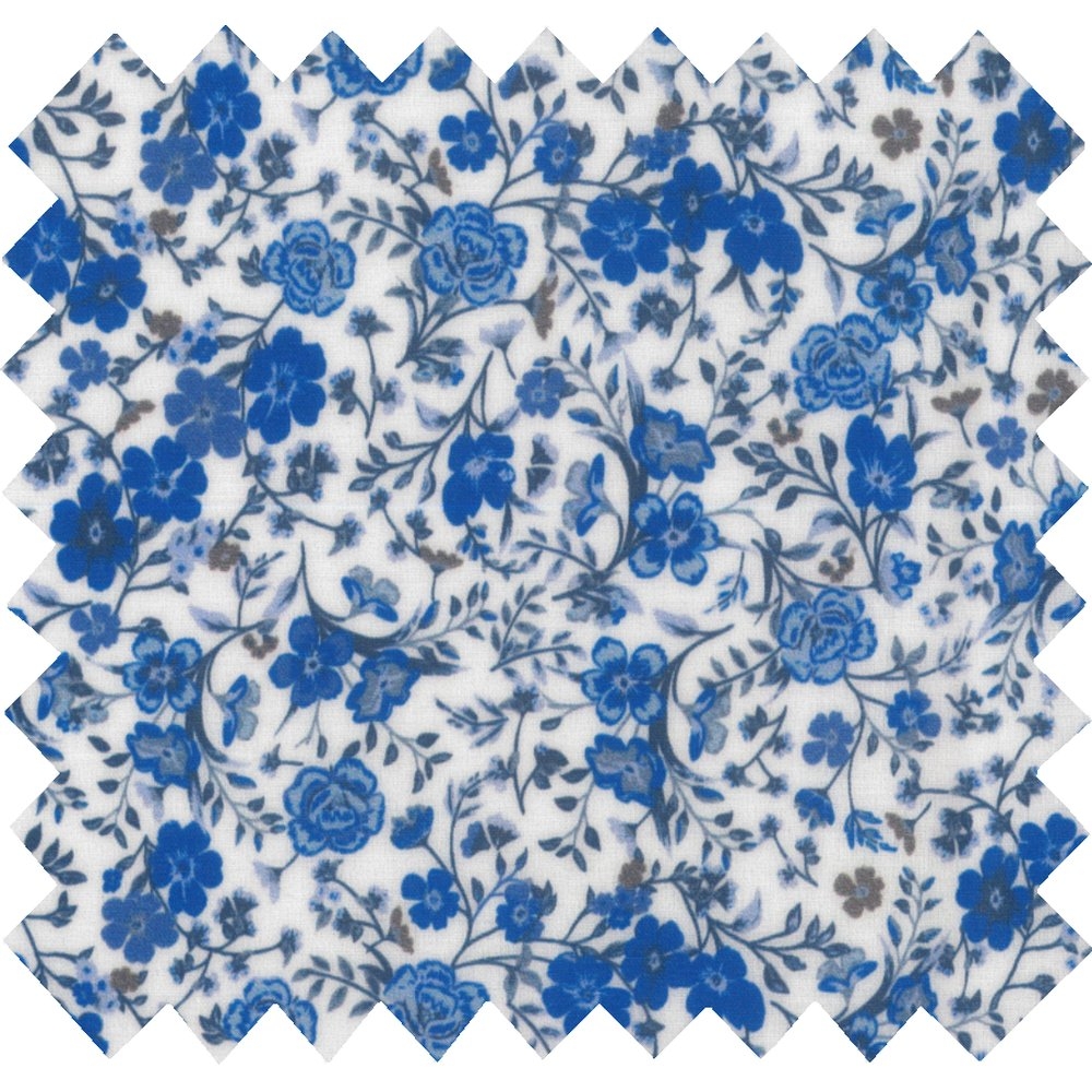 Tissu Enduit Au Mètre Fleuri Bleu Crème Ex1058