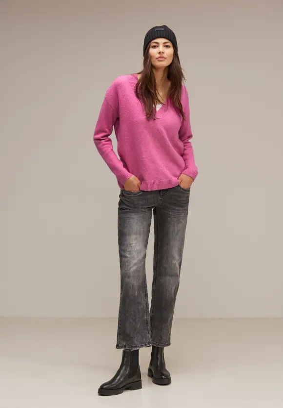 V-Ausschnitt Pullover - cozy pink melange