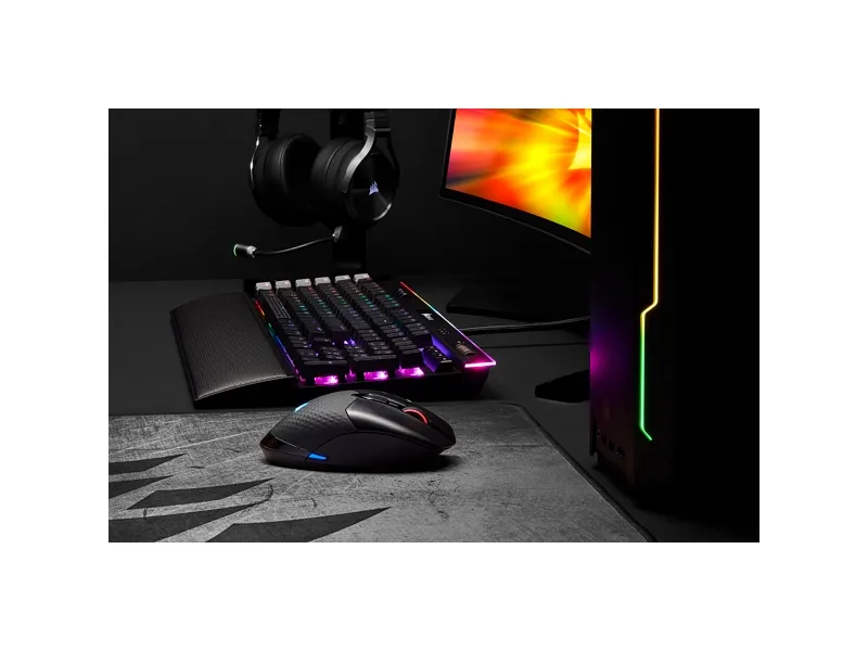 CORSAIR Gaming DARK CORE RGB PRO SE - Mus - optisk - 8 knapper - trådløs, kablet - USB, 2.4 GHz, Bluetooth 4.2 LE - sort
