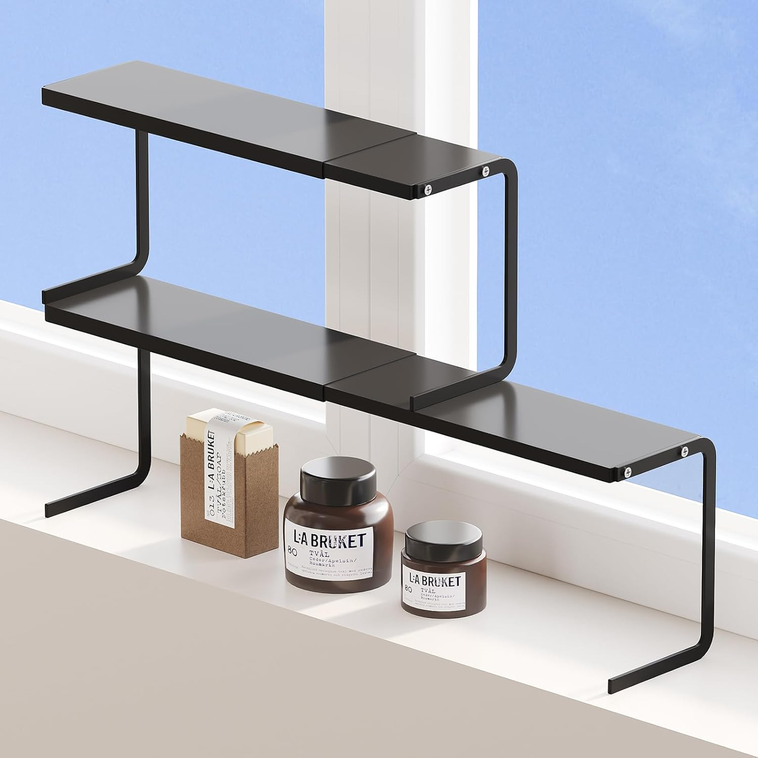 (36-60cm) Ausziehbares Aufbewahrungs Regal Organizer Ablage für Küche / Büro - Schwarz