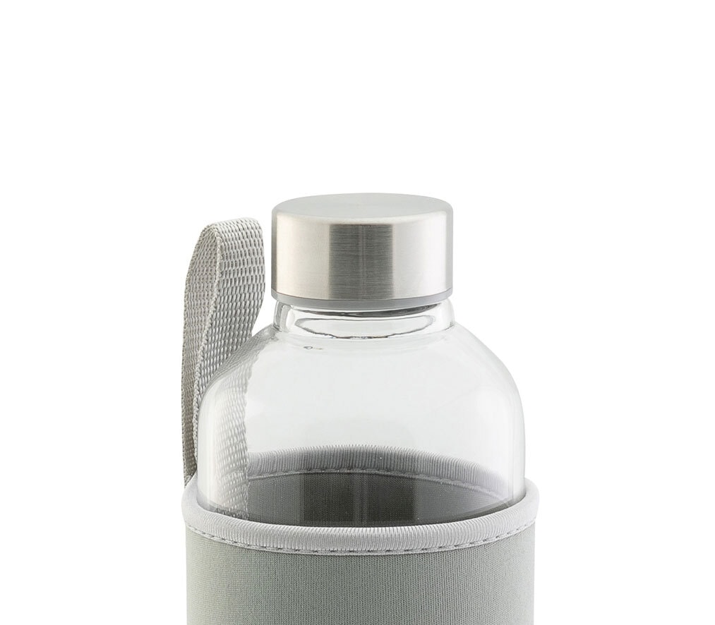 Trinkflasche mit Thermohülle 500ml Neopren grau/Borosilikatglas