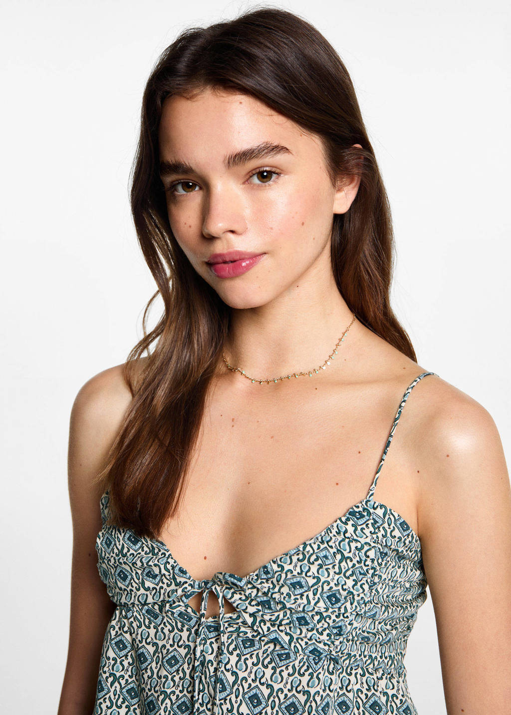 MANGO TEEN spaghettitop met all over print blauw/lichtbeige