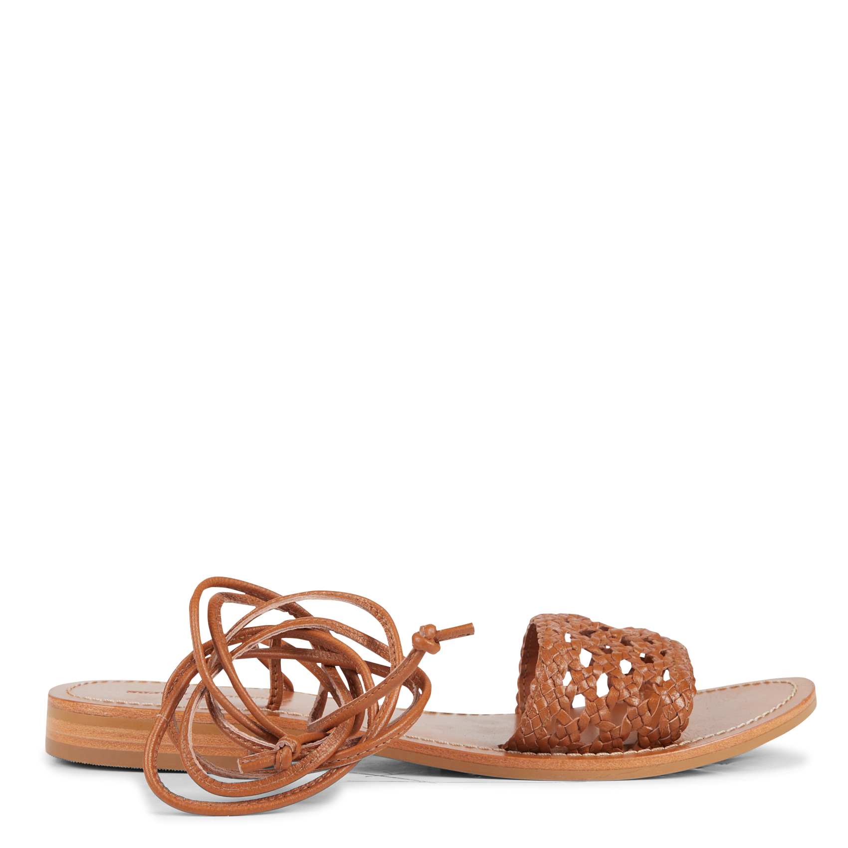 KALI - Sandales plates en cuir tressé | Marron