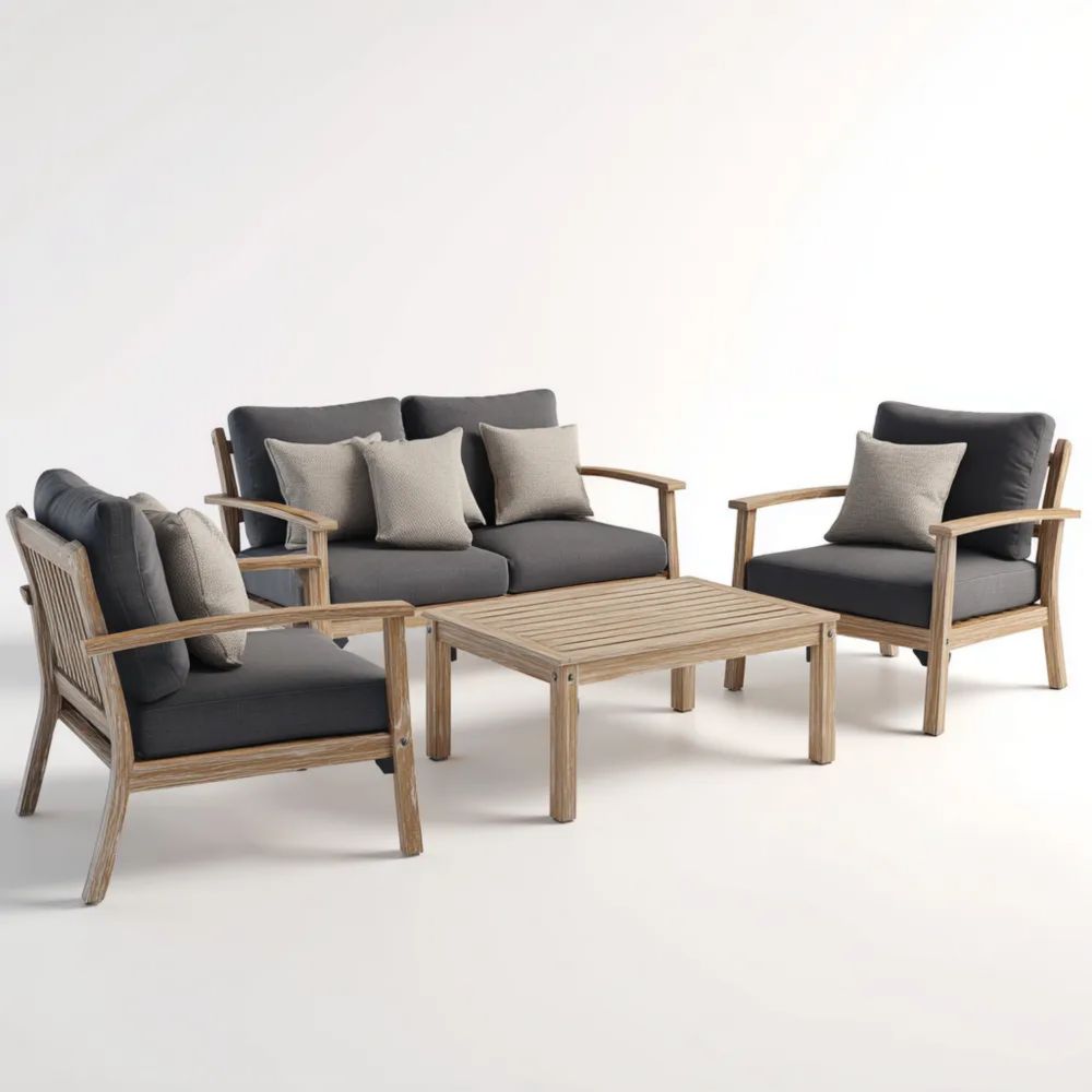 Garten-Sofaset aus Holz 150x75x70 cm – Dunkelgrau