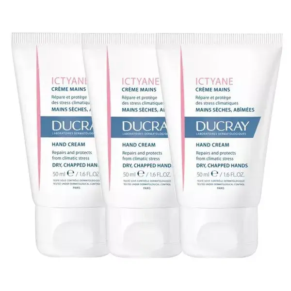 Conjunto de 3 cremes para mãos Ducray Ictyane, 50ml cada