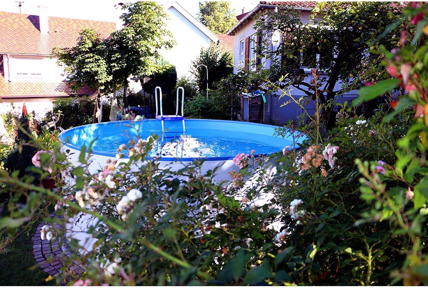 Planet Pool Stahlwandpool rund Exklusiv 400x120 cm, Stahl 0,6 mm weiß, Folie 0,6 mm blau, Einhängebiese