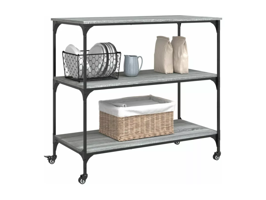 Chariot de cuisine sonoma gris 102x50x95 cm bois d'ingénierie