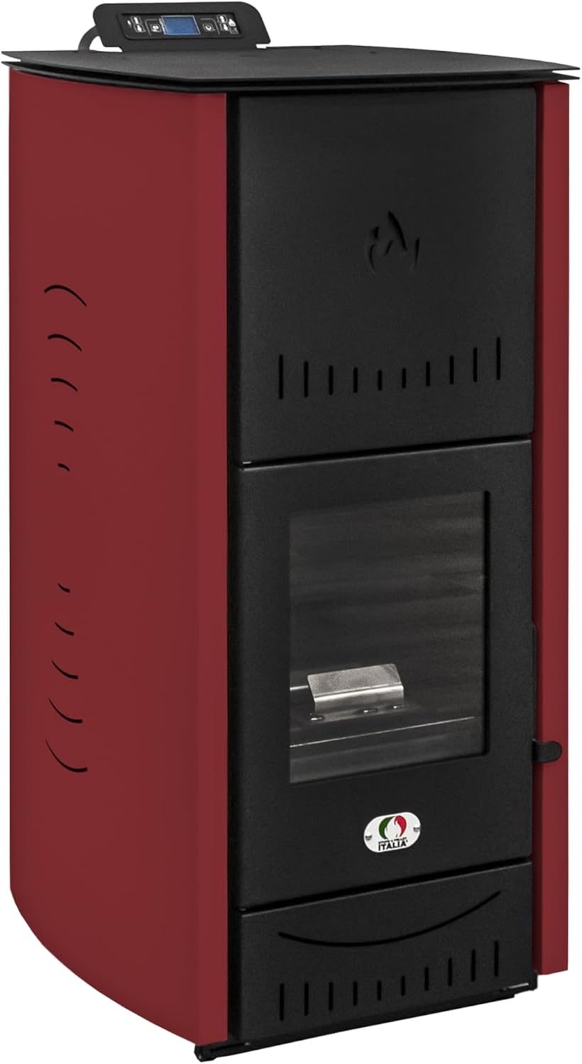 STUFE A PELLET ITALIA New York 22 Kw WiFi | Hydro-Pelletöfen für Heizung und Warmwasser Effizienz 89% Heizt 140m² WiFi-Steuerung Autonomie 22 Std. 5 Kräfte Programmierbar 24 Monate Garantie Rot