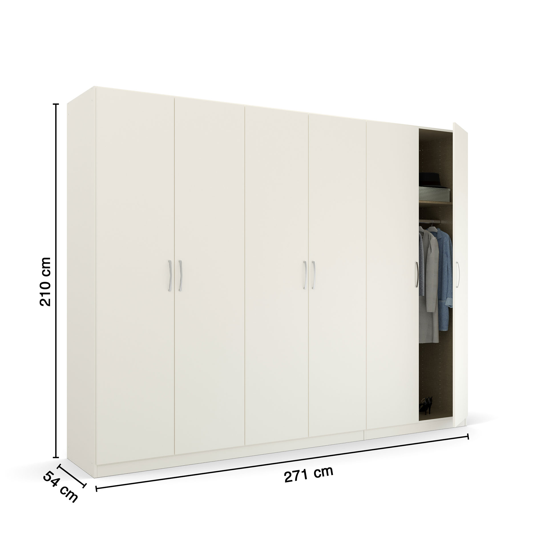 Drehtürenschrank - alpinweiß - 6 Türen - 271 cm