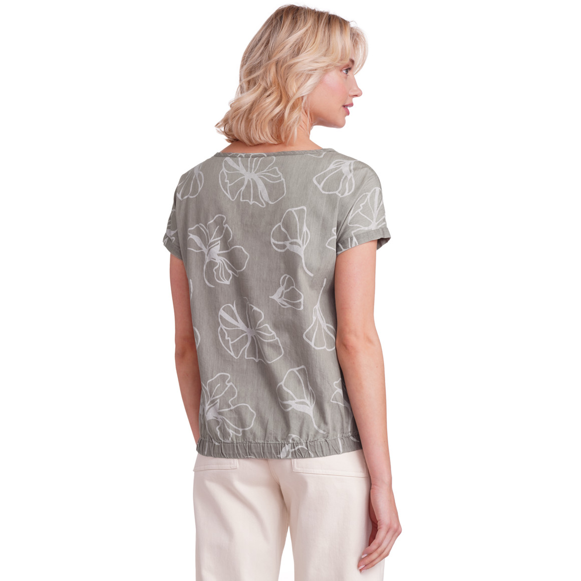 Gina Damen Bluse mit Stickerei hellgrau / weiss