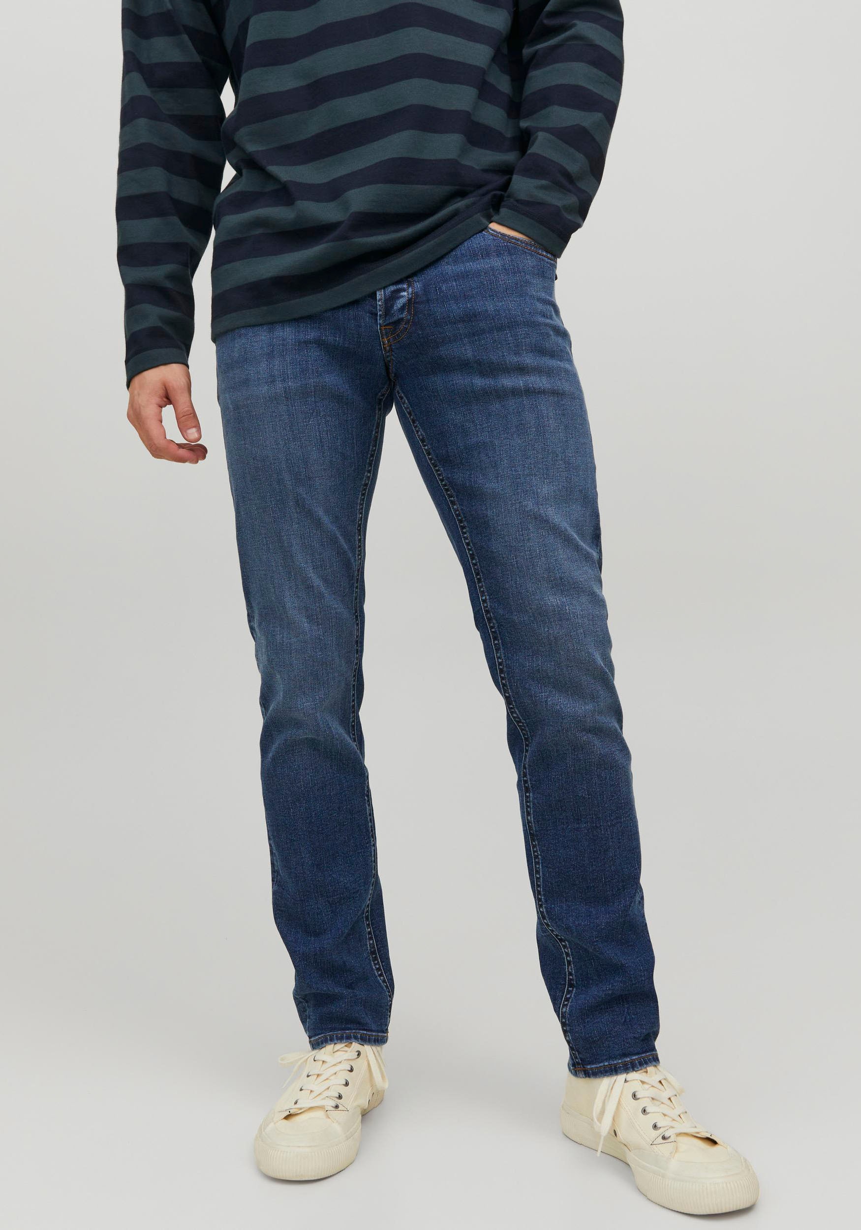 Jack & Jones Slim-fit-Jeans »JJIGLENN – Jeans mit Stretch und figurbetonter Silhouette«, Used, modisch, slim fit, Denim/Jeans