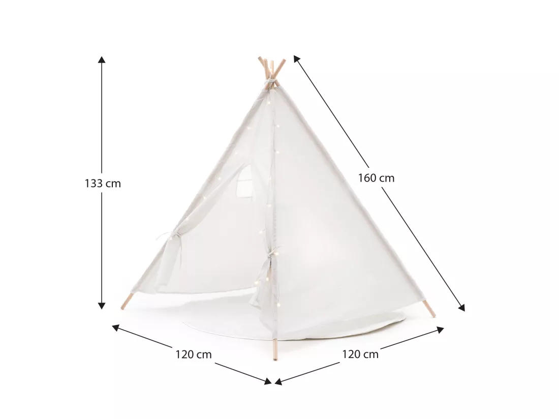 Tipi d'Enfant Montessori Robincool Koda 120x120x150 cm Pliable Usage Intérieur Extérieur en Tissu Blanc Lumières Tapis