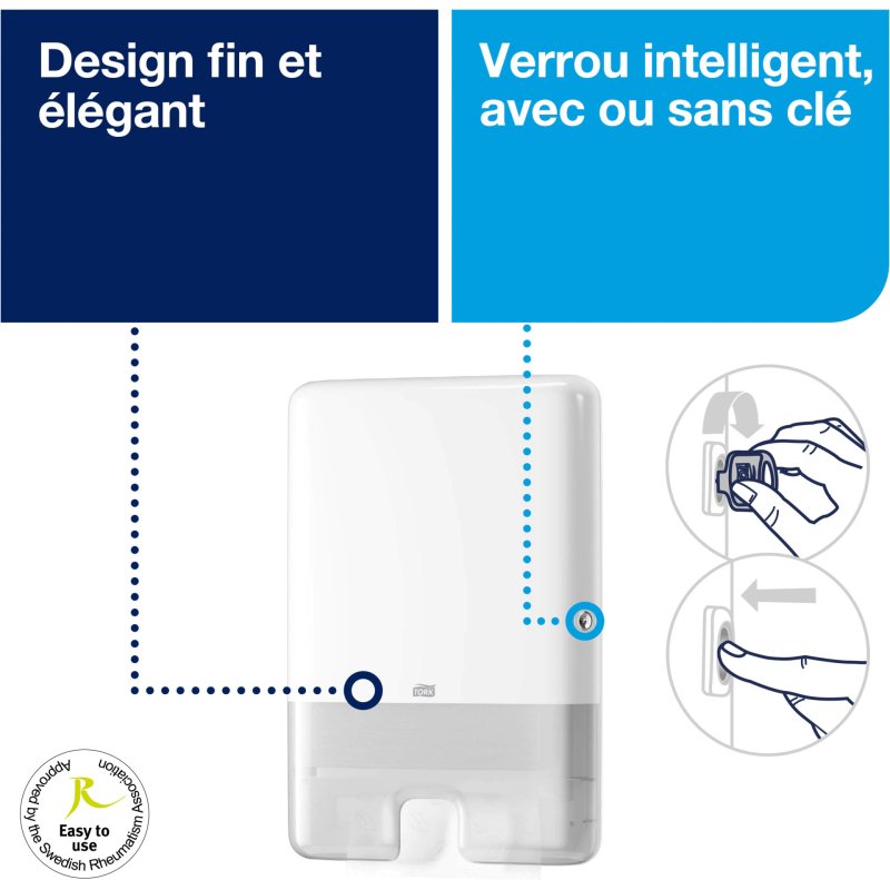 Distributeur d'Essuie-mains TorkXpress enchevêtrés H2, distribution feuille-à-feuille, modèle mince