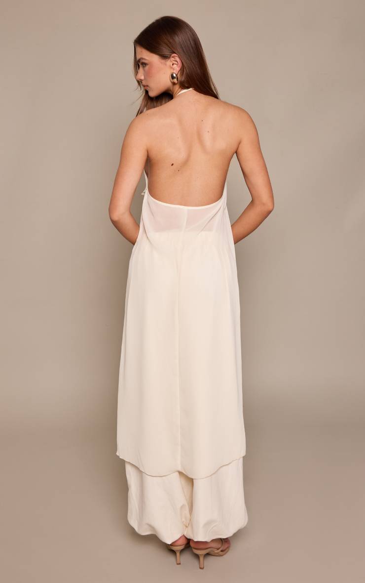 Crème Pantalon Jambe Revers Finition Peau De Pêche