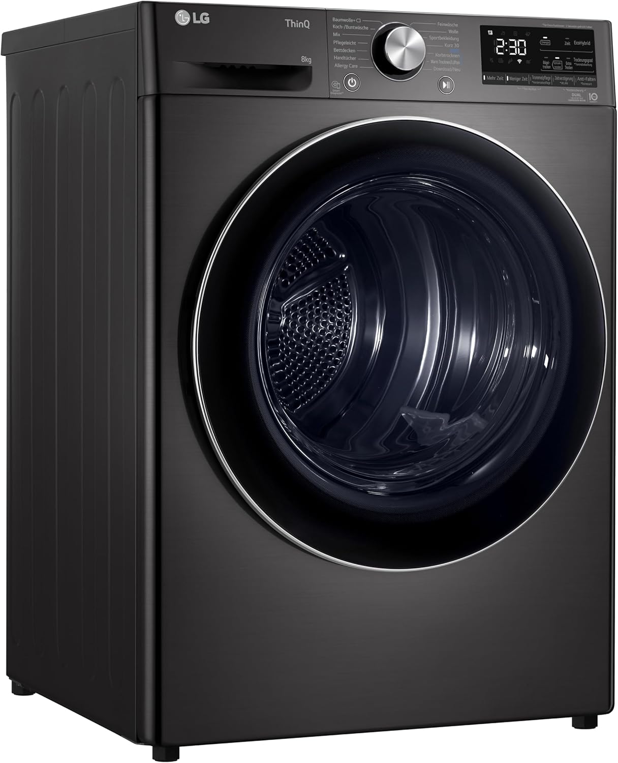 LG RT80V9B, Klasse A+++,Trockner 8 kg, Wärmepumpentrockner mit Kurzprogramm, Trockensensor, Trommelmaterial aus Edelstahl, 60 x 69 x 85 cm ꟷ Schwarz