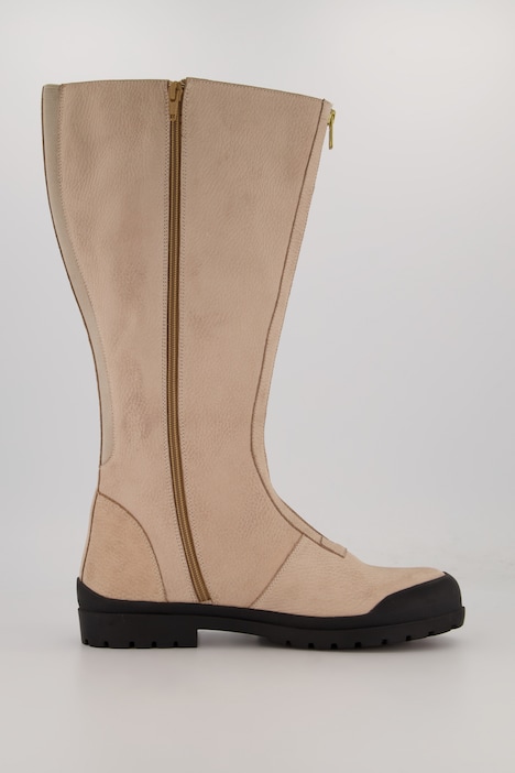 Lederstiefel, XXL-Schaft, Reißverschluss, Weite H
